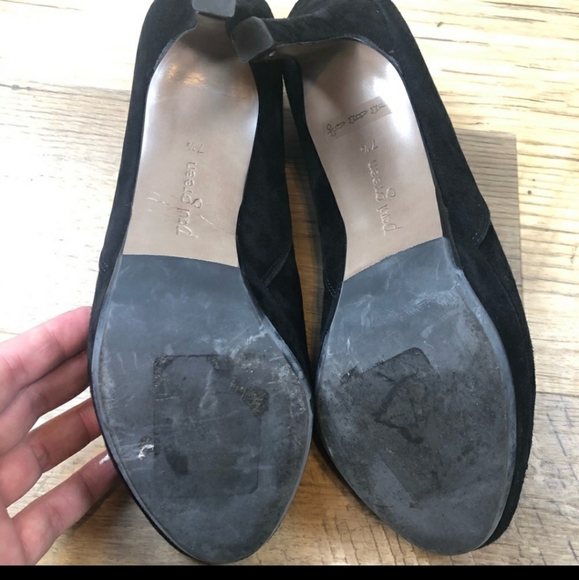 Paul Green Black Suede Peep Toe Heels - Picture 4 of 7